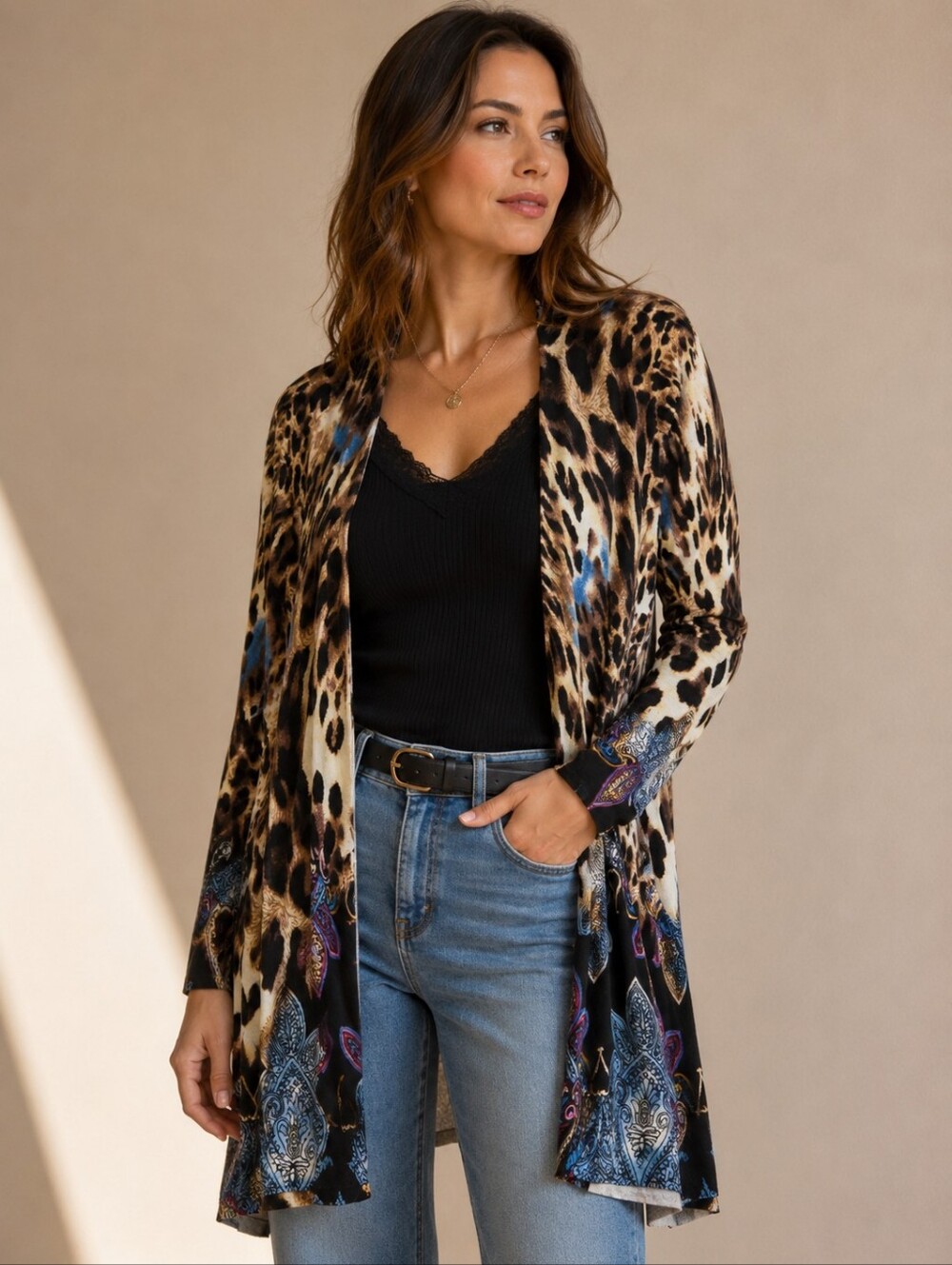 RED | Leopard Print Open Front Cardigan, Size L